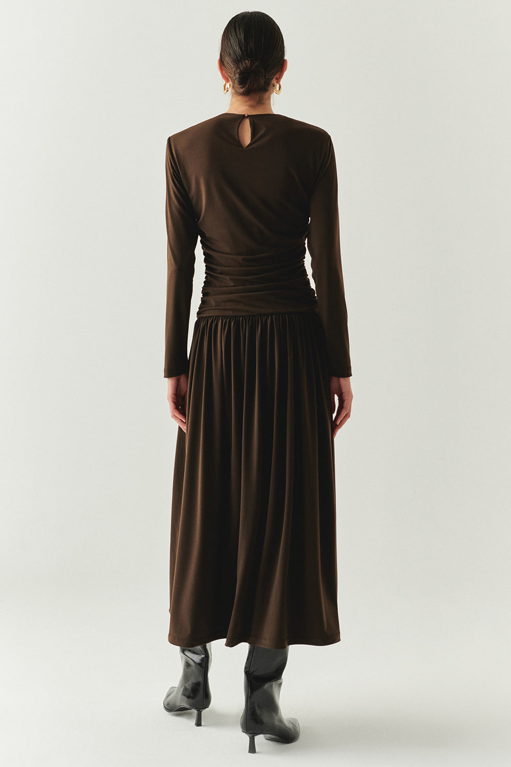 Melany Brown Long Sleeve V-Neck Knit Dress