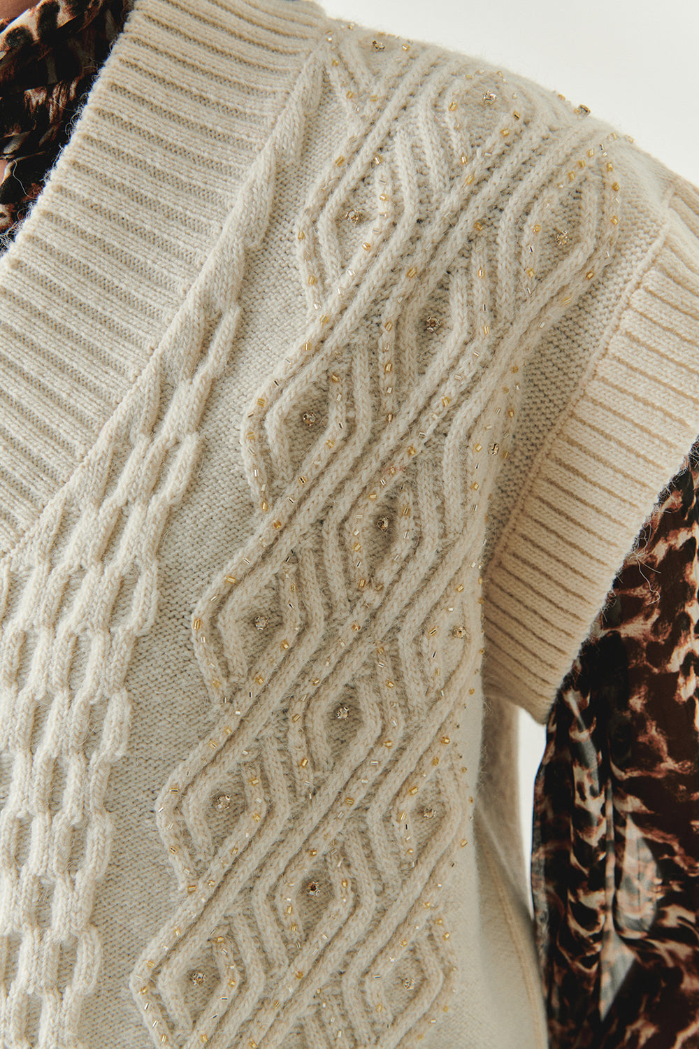 Adoria Cream V-Neck Cable Knit Sweater