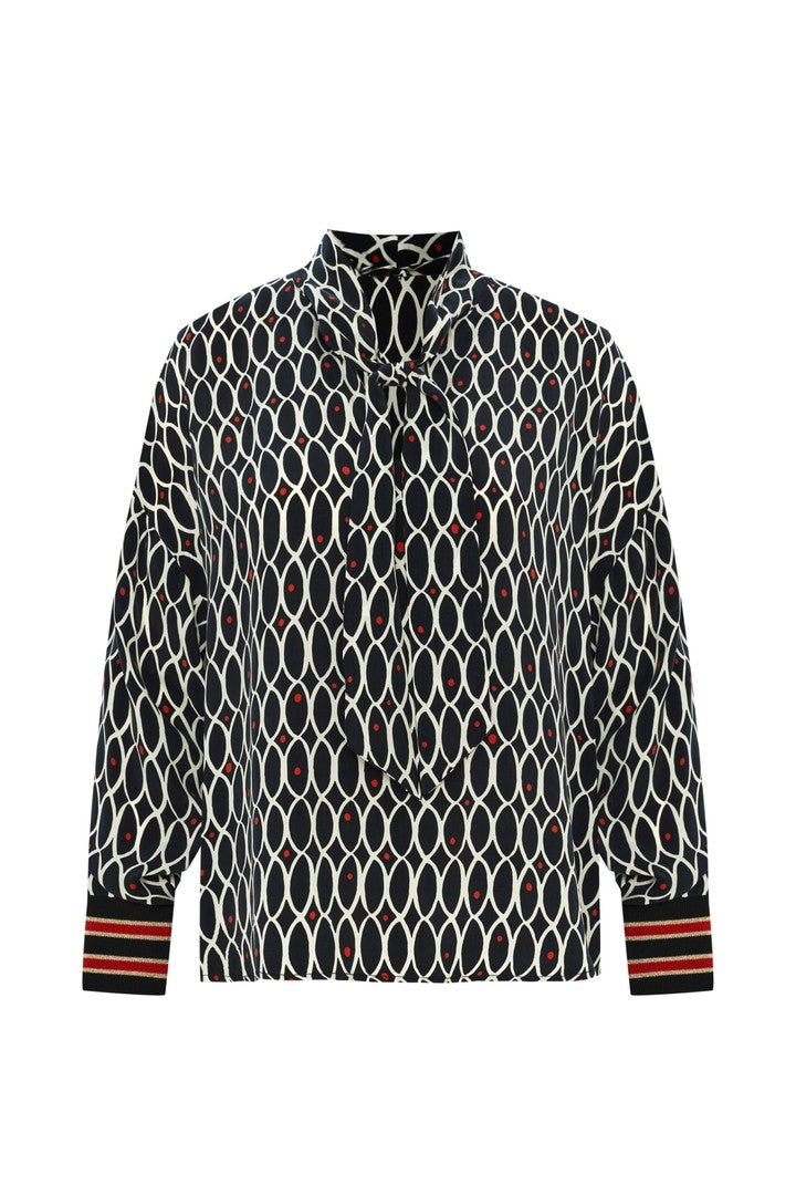 Regular Scarf Neck Geometric Patterned Blouse - Multi Color