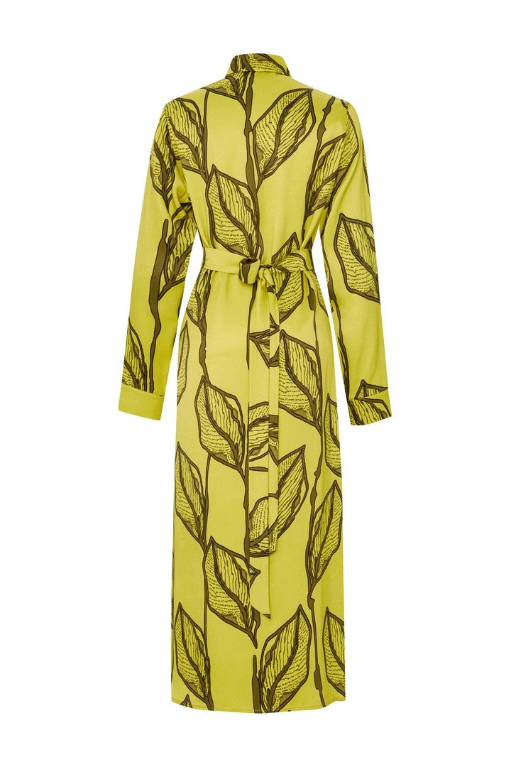 April Dress Shirt Collar Printed Midi Dress - Green