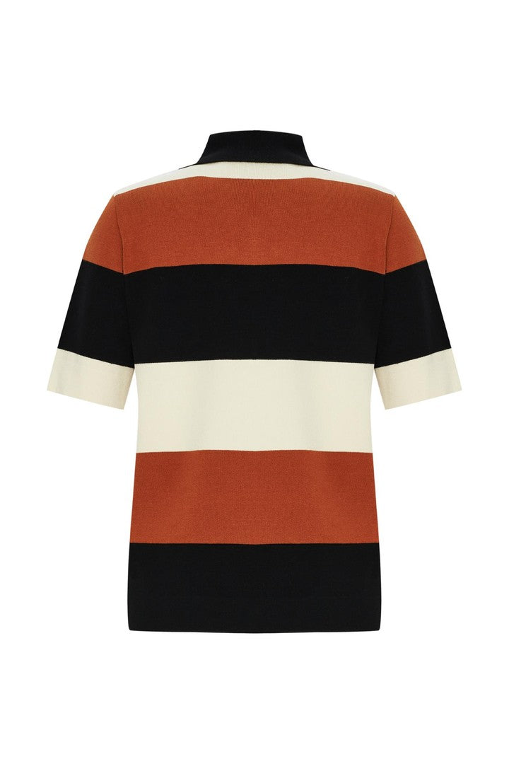 Aidanne K.Blouse Polo Collar Striped Knit Blouse - Multi Color