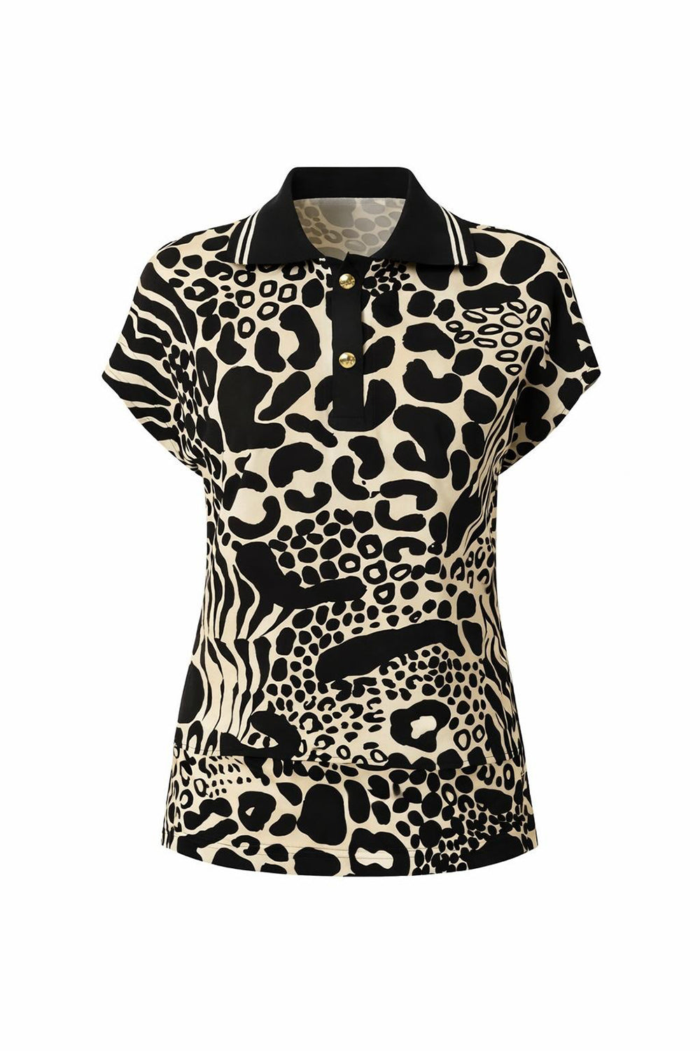 Regular Abstract Print Sleeveless Shirt Collar Blouse - Black