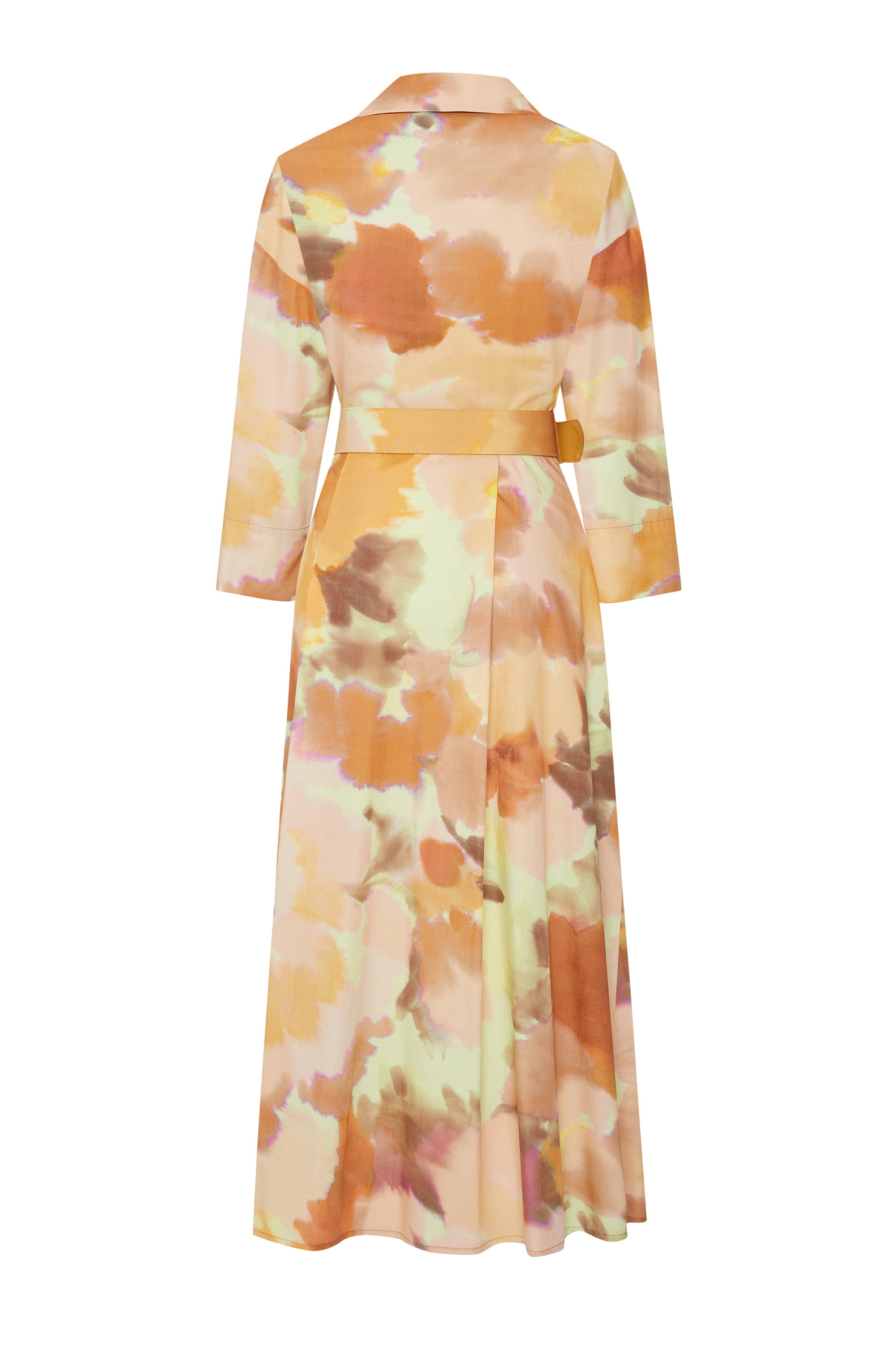 Regular Watercolor Belted Cotton Dress - Multi Color