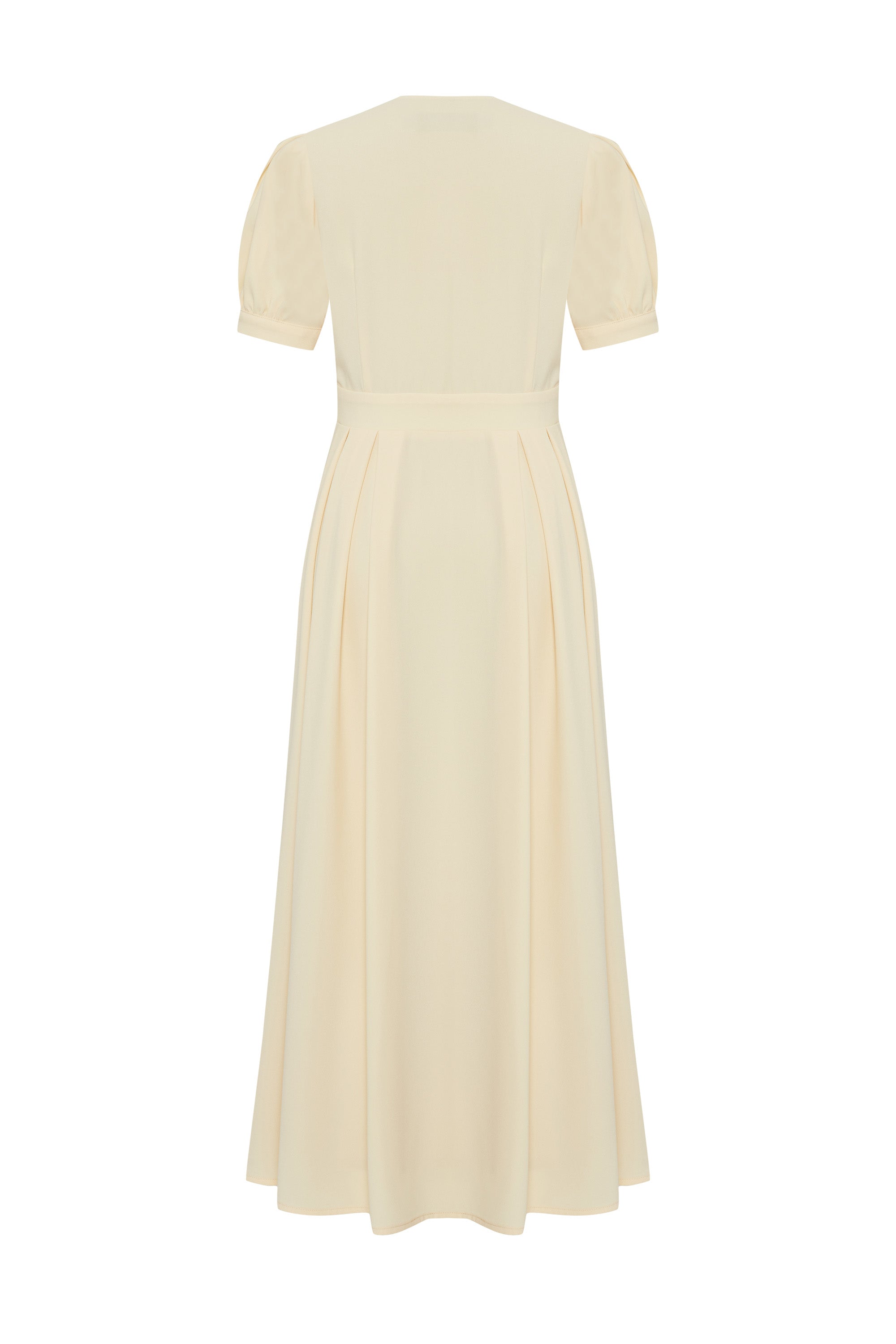 Fitted Waist Short Sleeve Dress - Ecru