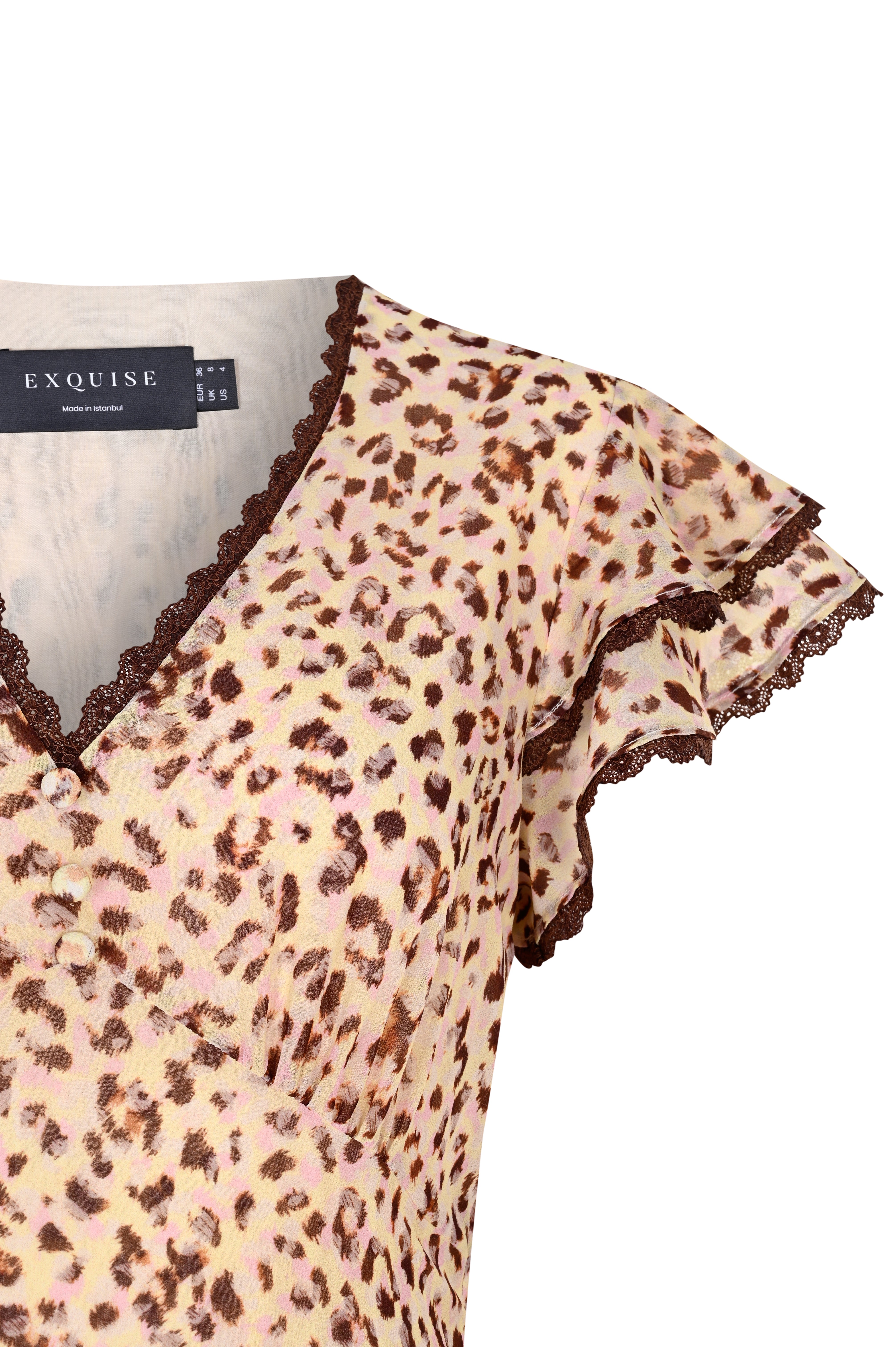 Regular V-Neck Patterned Chiffon Midi Dress - Multi Color