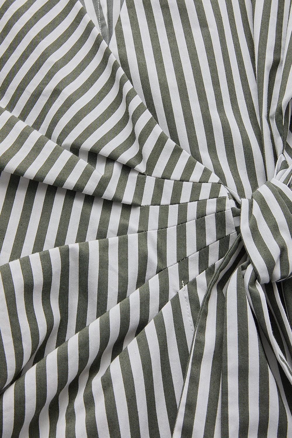 Regular Stripe Wrap Cotton Midi Dress - Khaki