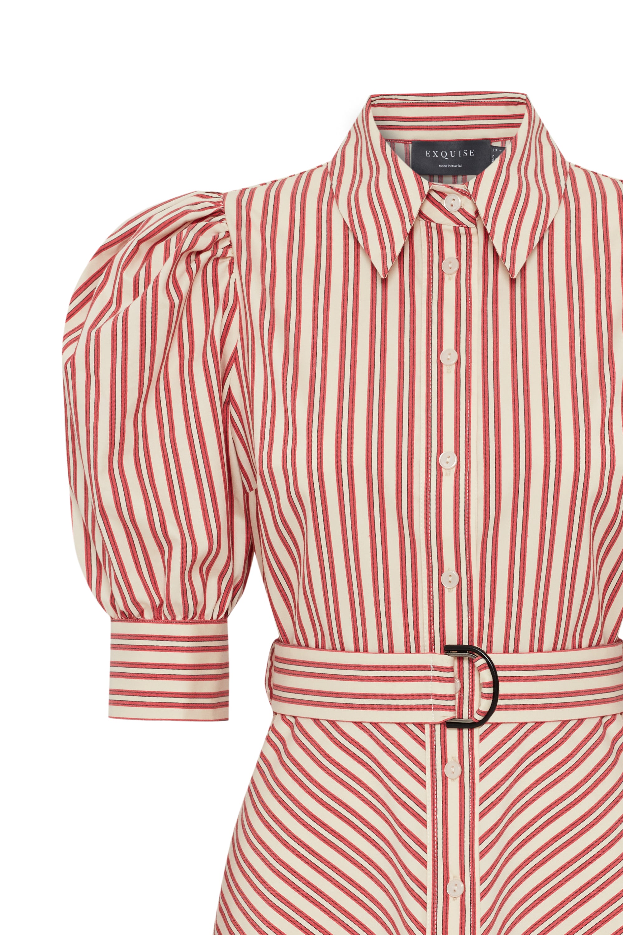 Regular Fit Shirt Collar Midi Dress - Red