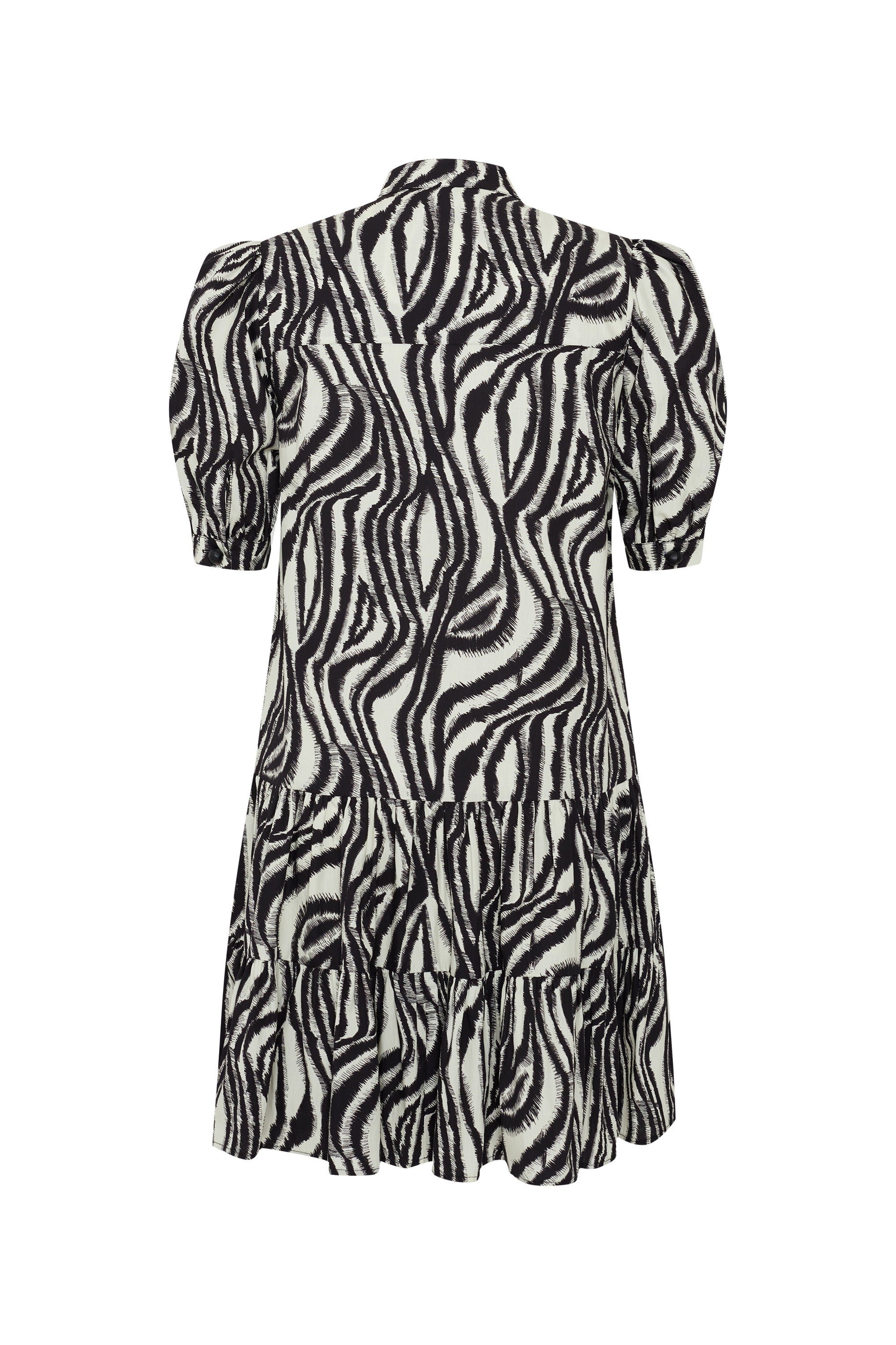 Regular Zebra Print Pleated Short Sleeve Cotton Mini Dress - Black