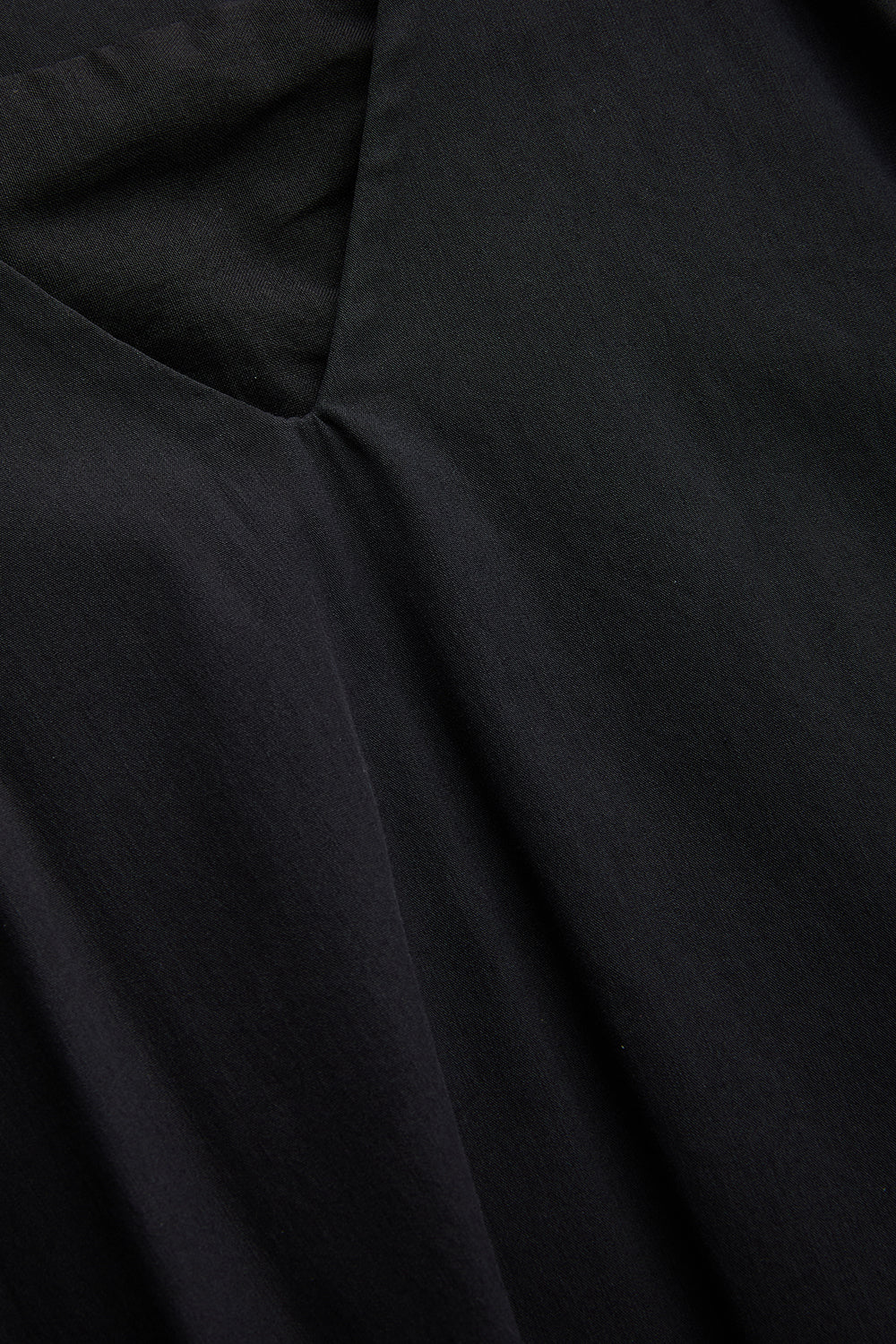 Sabrina V-Neck Belted Cotton Midi Dress - BLACK