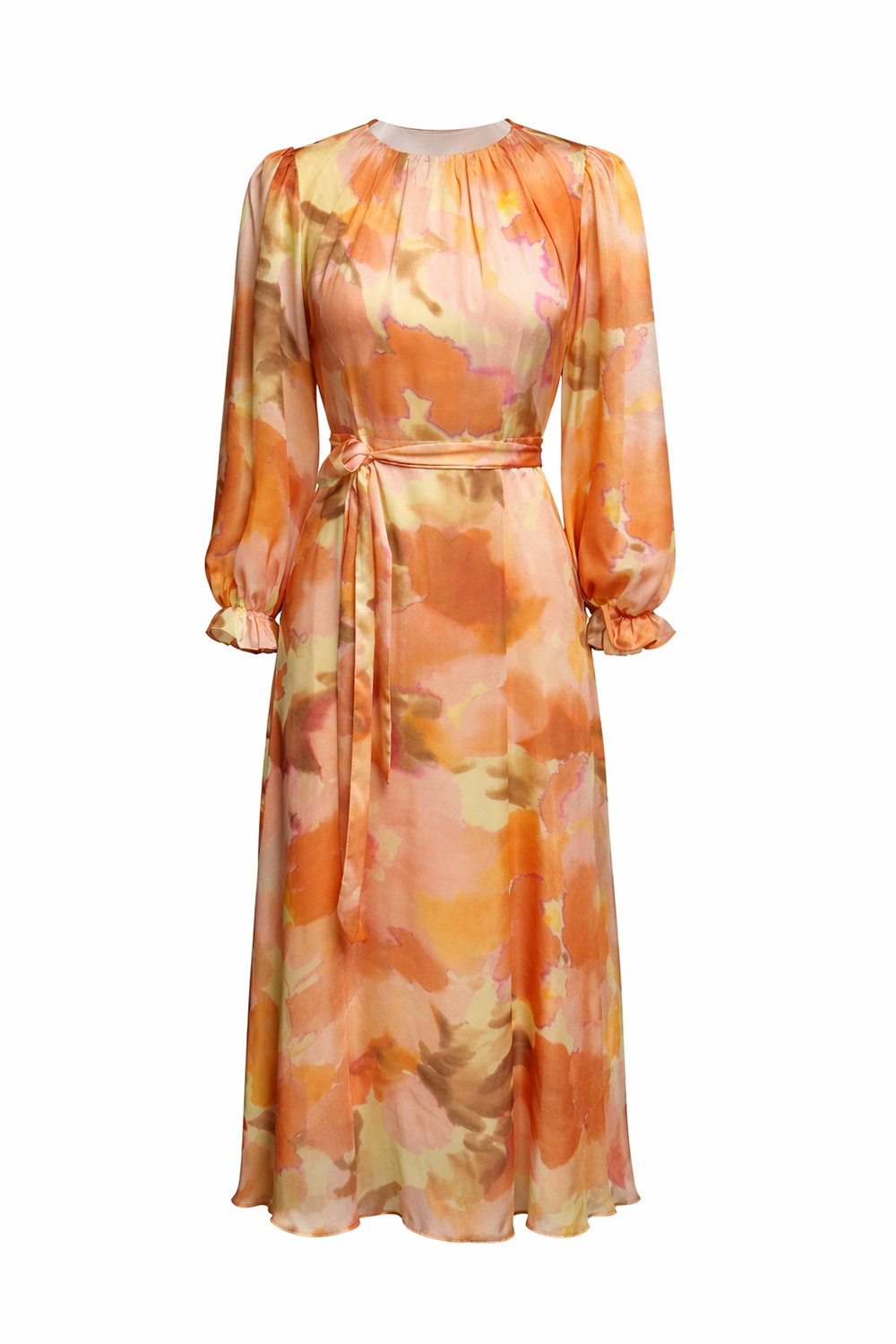 Crew Neck Long Sleeve Relaxed Fit Printed Dress – Multi Color