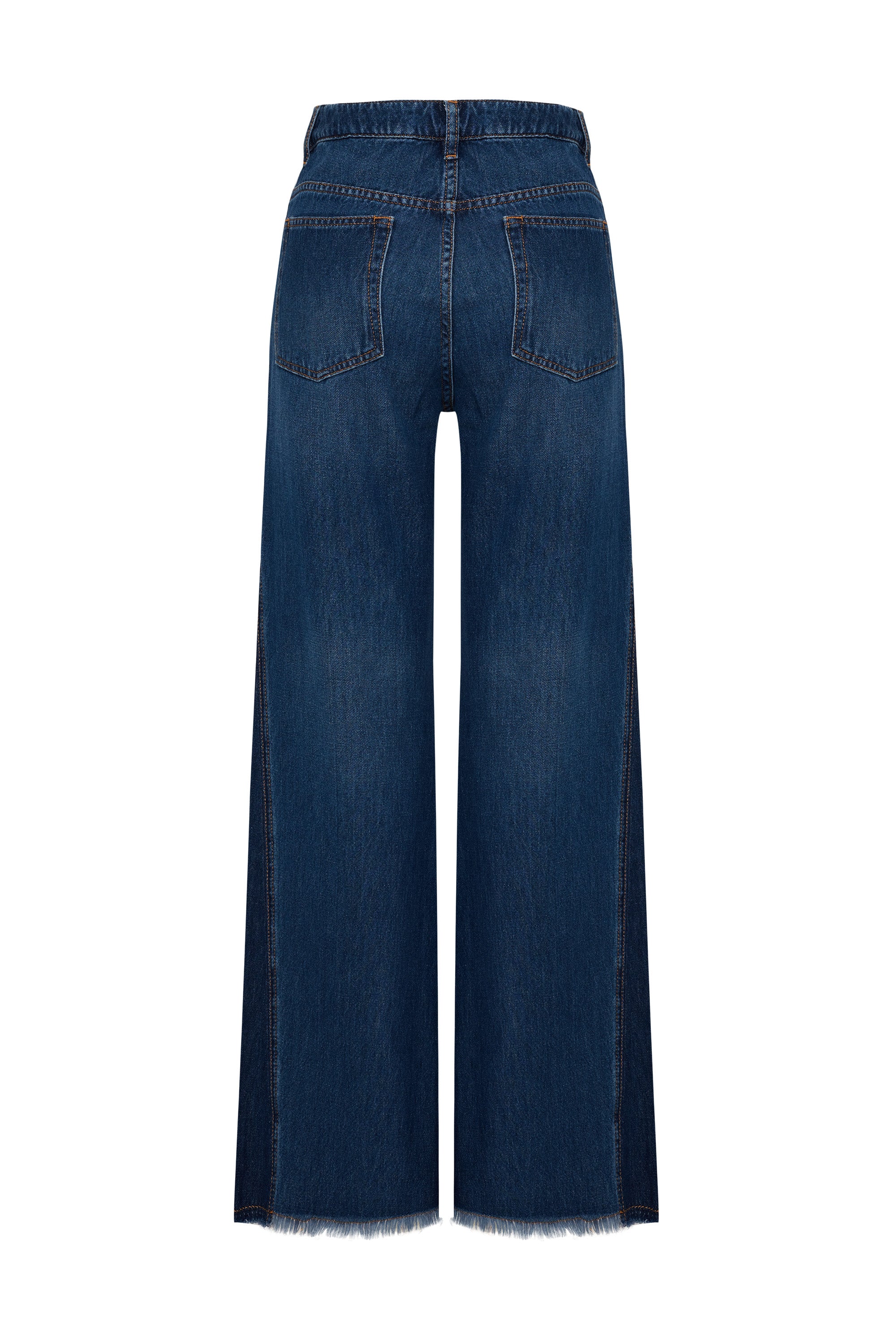 Regular Raw Hem Wide-Leg Denim - Blue