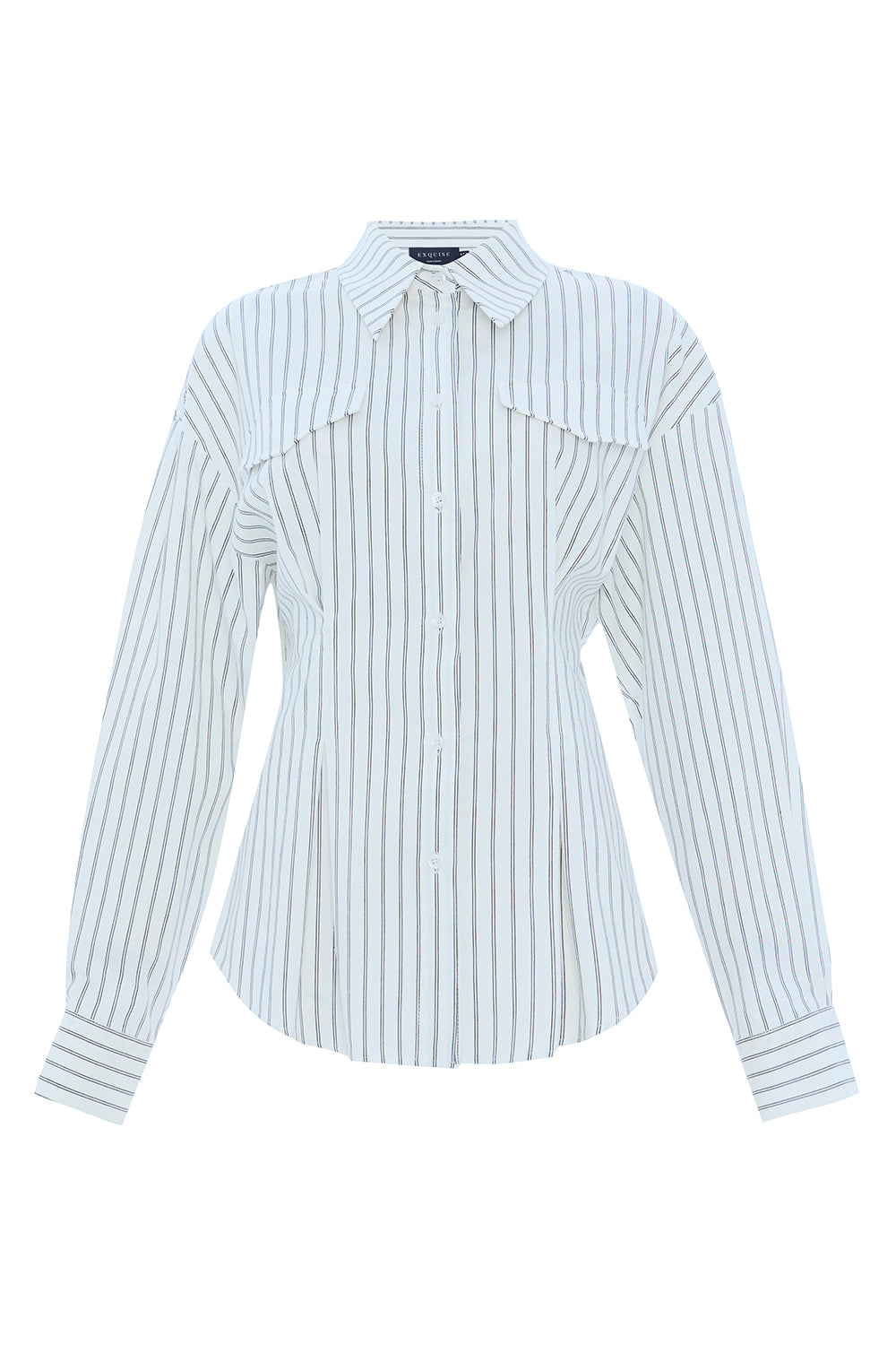 Striped Long Sleeve Slim Fit White Shirt White Black