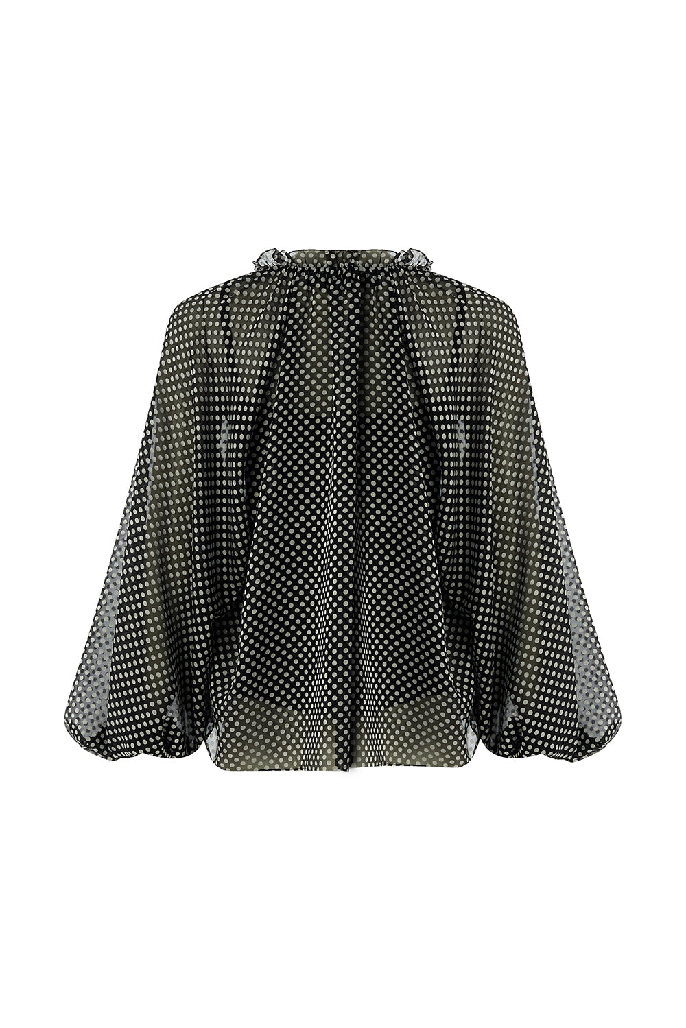 Polka Dot Long Sleeve Tie Detail Regular Grey Black Shirt Grey Black Shirt