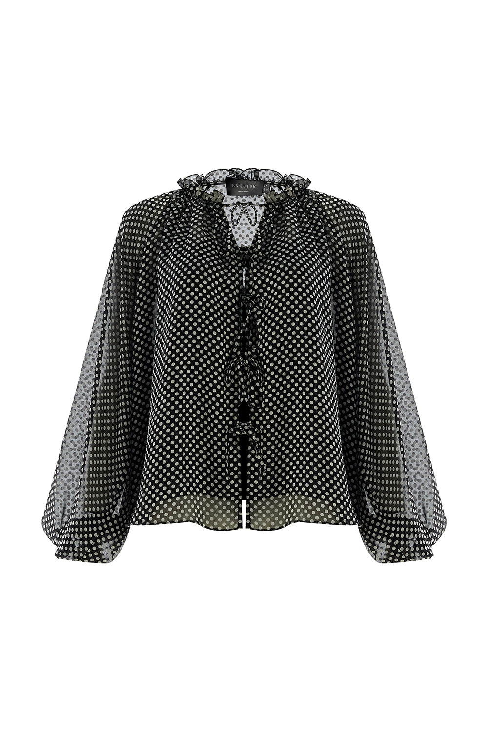 Polka Dot Long Sleeve Tie Detail Regular Grey Black Shirt Grey Black Shirt