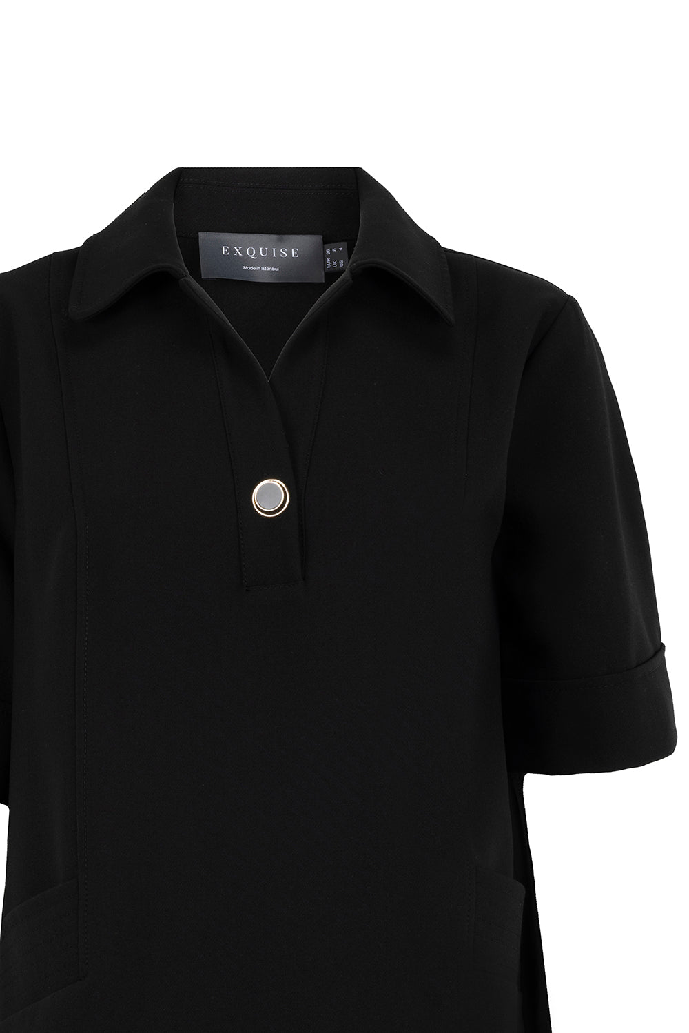 Regular Short Sleeve Shirt Dress - Black
