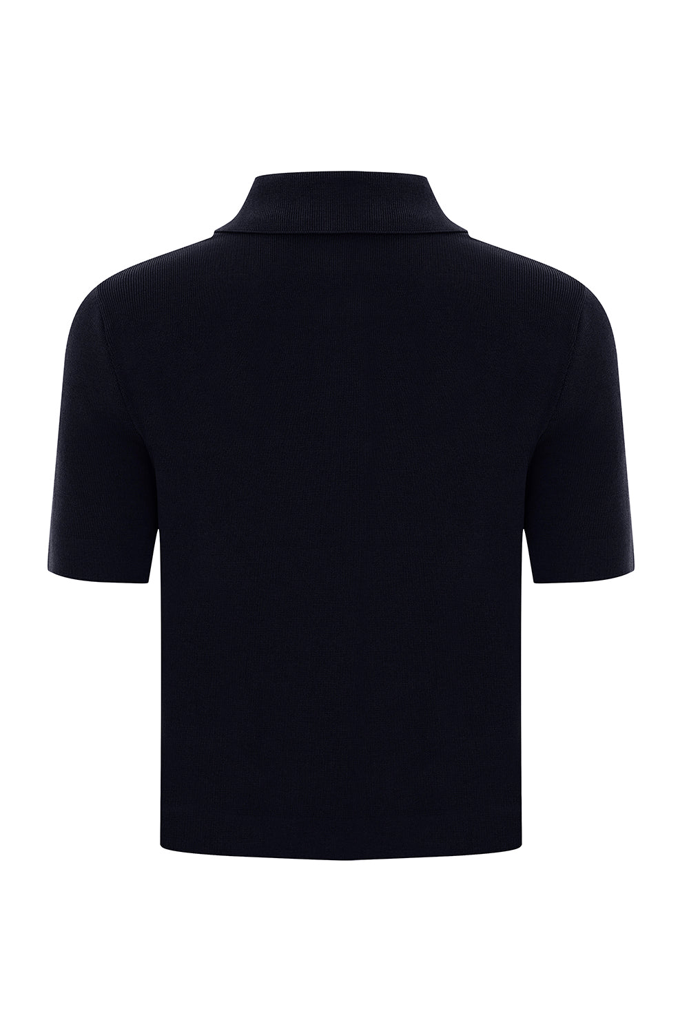 Regular Shirt Collar Short Sleeve Sweater - Black
