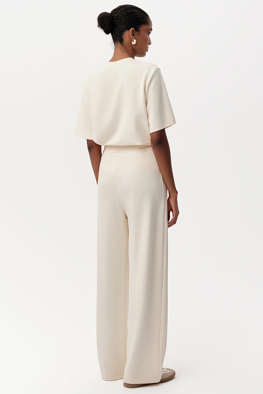 Ecru Wide Leg Knit Trousers