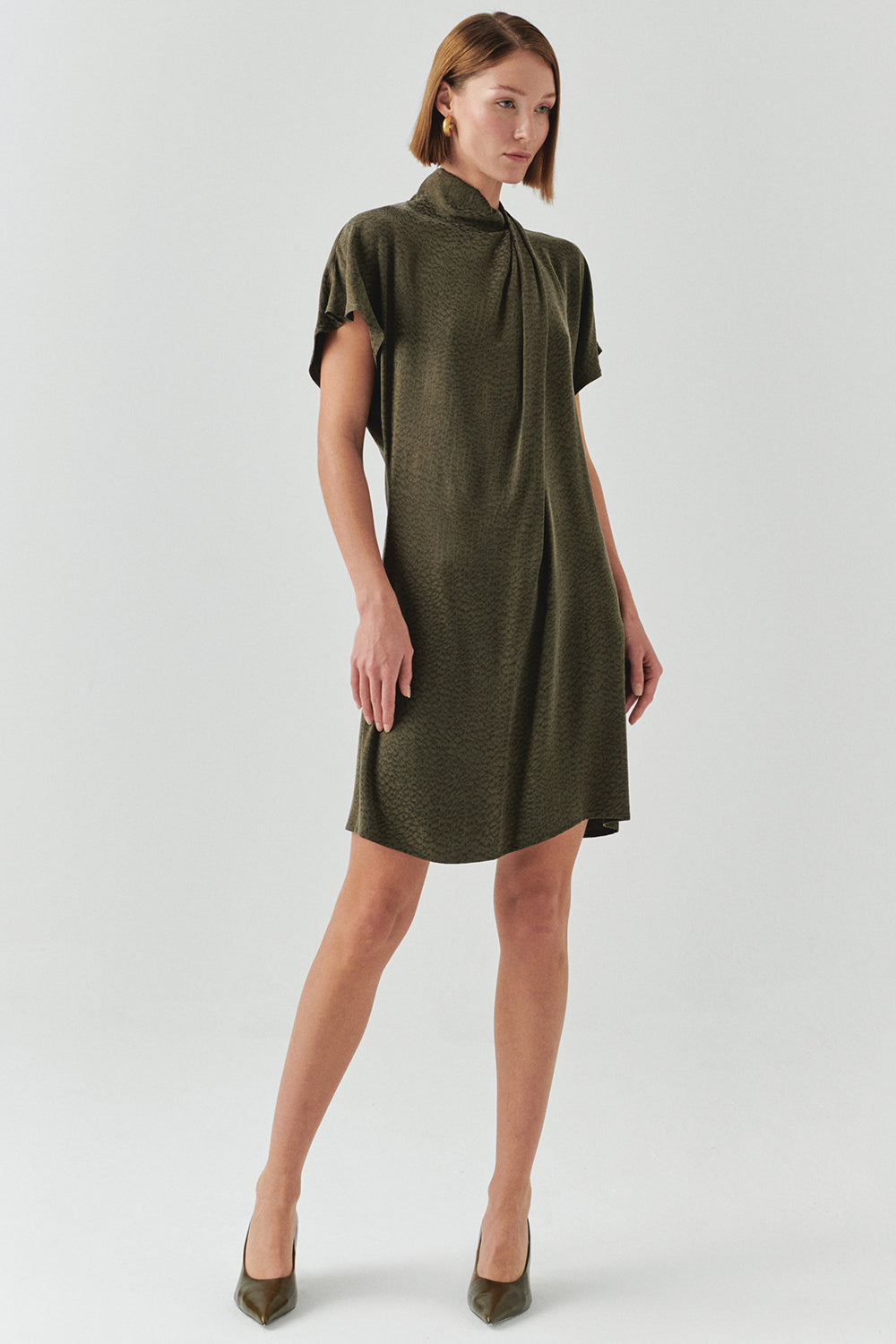 Martha Cap Sleeve Midi Draped Neck Dress