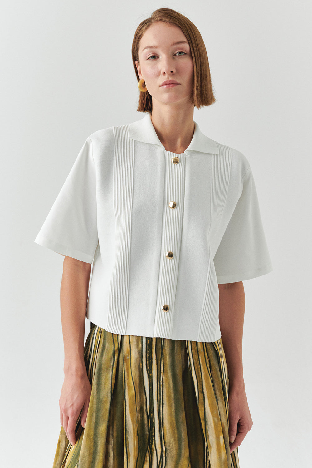 Short Sleeve Knit Trim Poplin Regular Shirt Bone