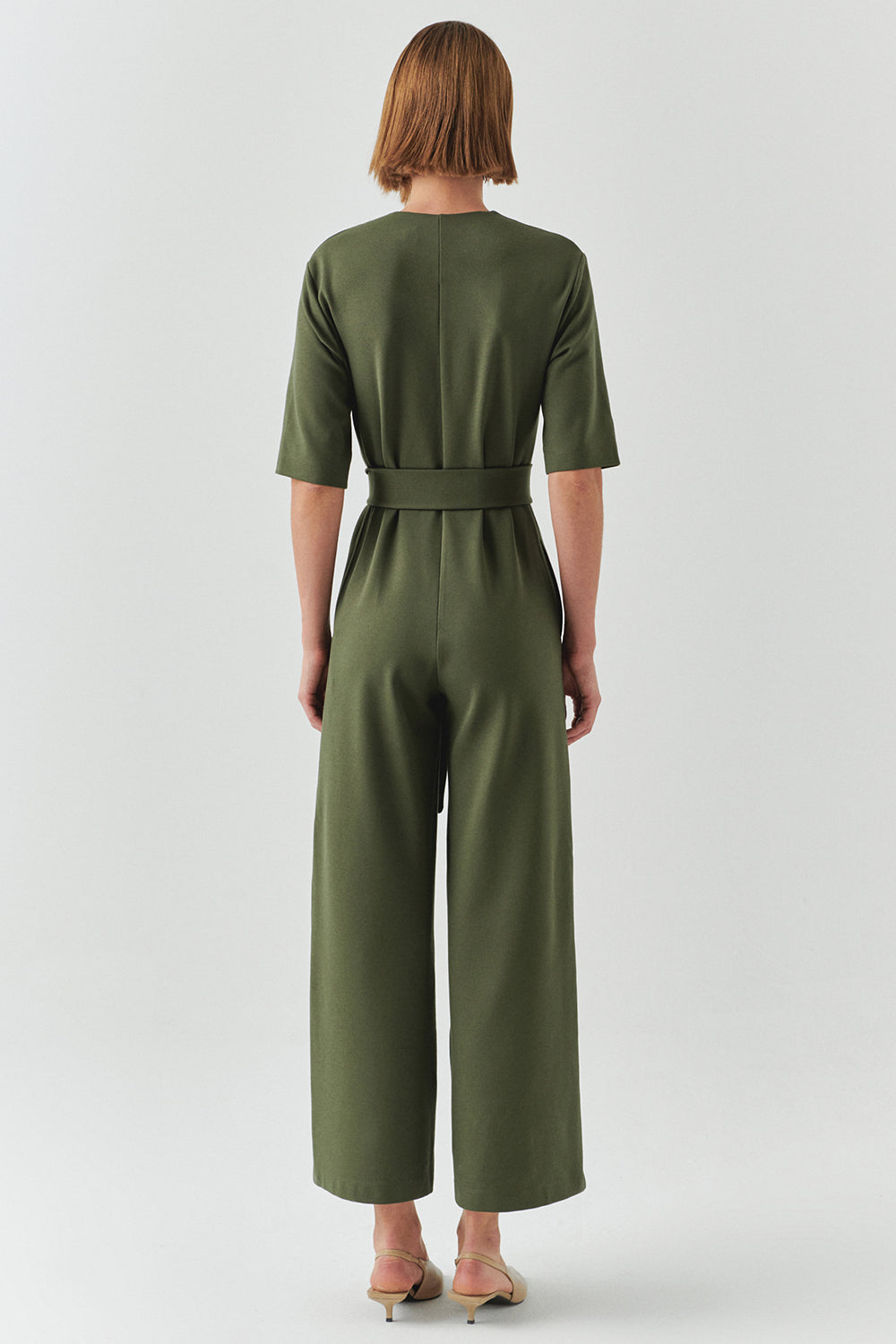 Cynthia Short Sleeve V-Neck Knit Jumpsuit with Pockets