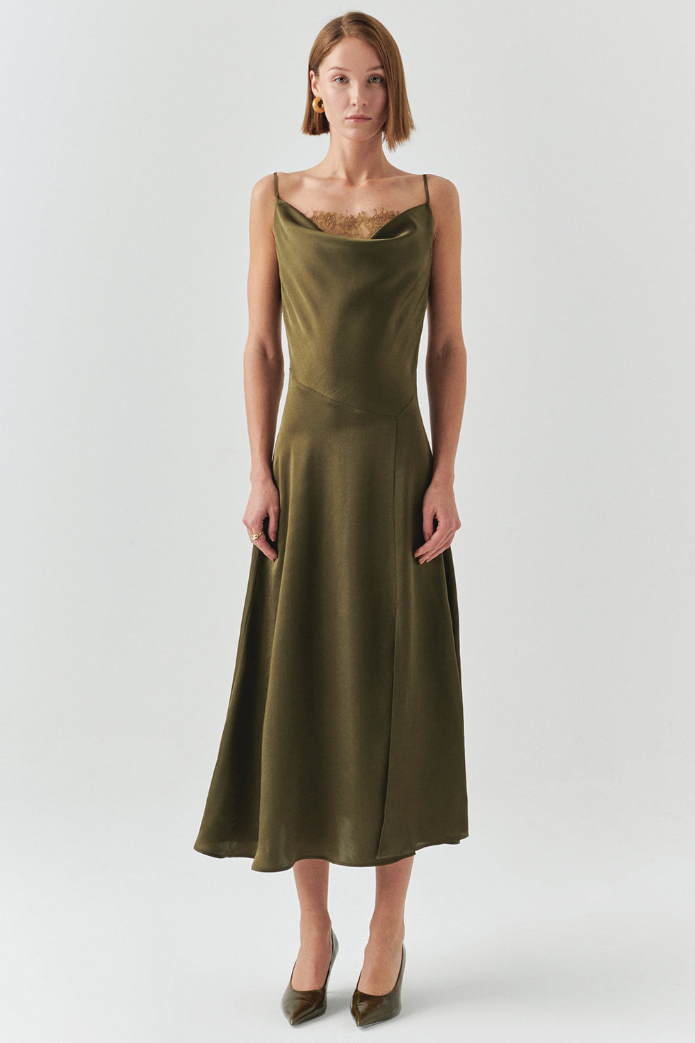 slim fit dress slacks Exquise Women's Macy Cowl Neck Sleeveless Dress - Green