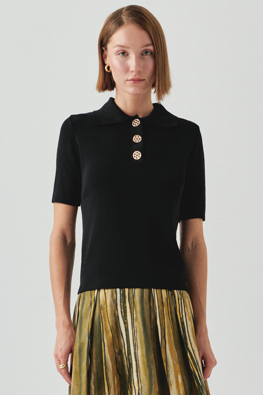 Jaylah Short Sleeve Shirt Collar Sweater