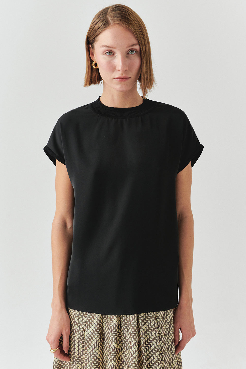 Nyomi Black Short Sleeve Crew Neck Blouse