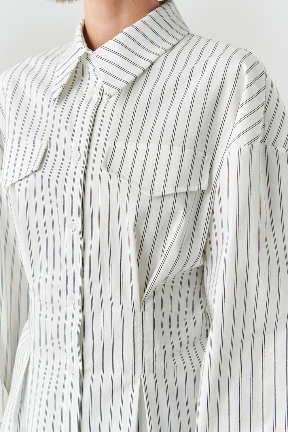 Striped Long Sleeve Slim Fit White Shirt White Black