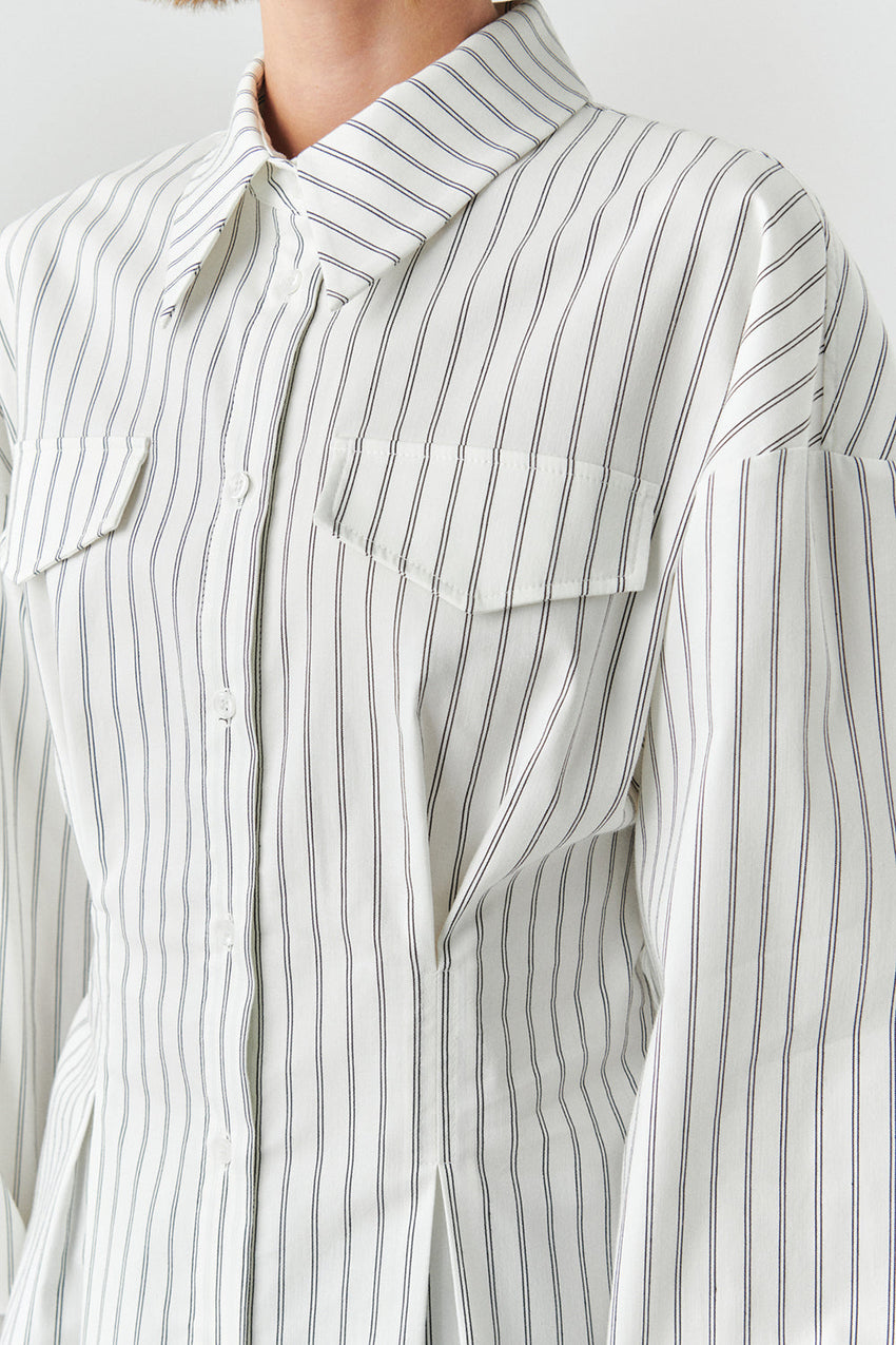 Striped Long Sleeve Slim Fit White Shirt White Black