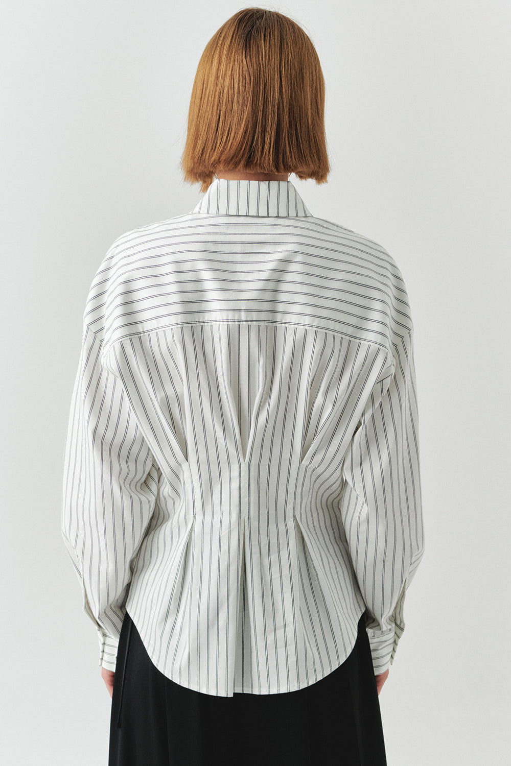Striped Long Sleeve Slim Fit White Shirt White Black