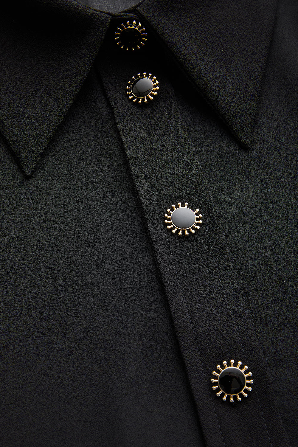 Birdie Black Long Sleeve Shirt Collar Dress