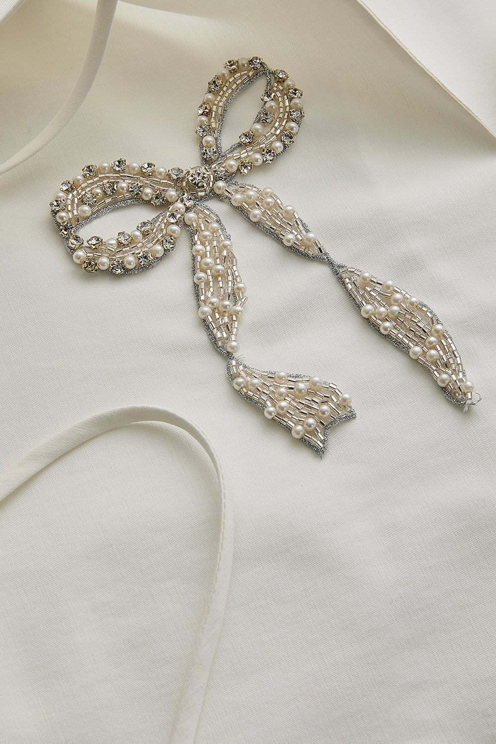 Long Sleeve Bow Embroidered Shirt Collar Oversize Blouse Bone