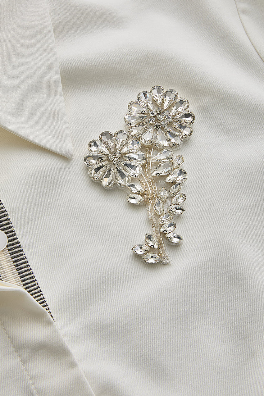 Zoya Ecru Embellished Shirt with Shirt Collar