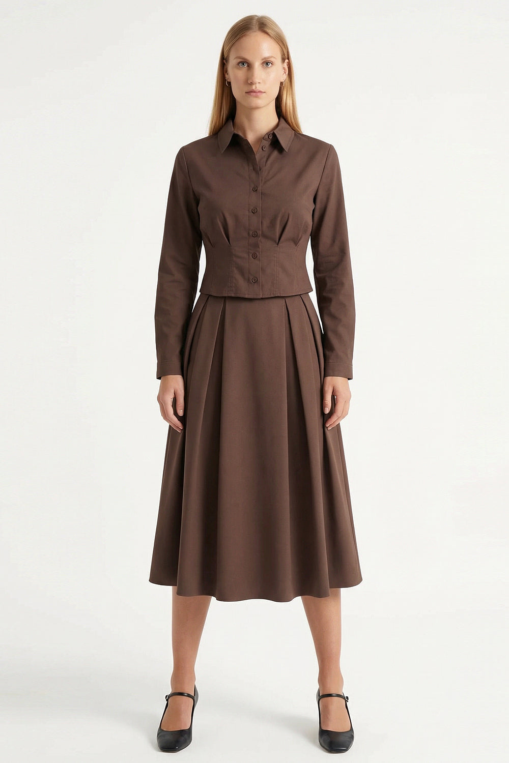 Long Sleeve Crop Shirt - BROWN