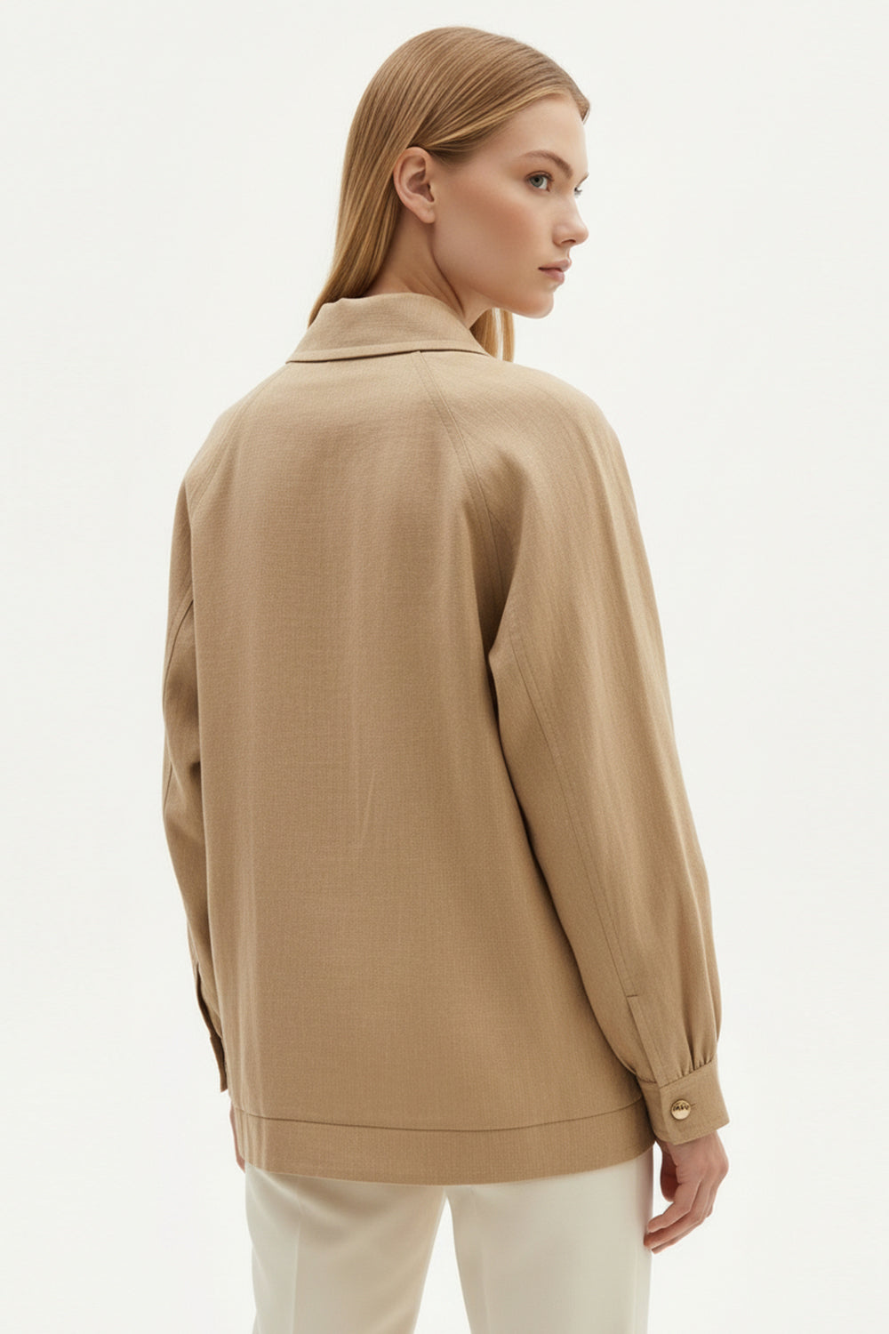Shirt Collar Long Sleeve Jacket - CAMEL