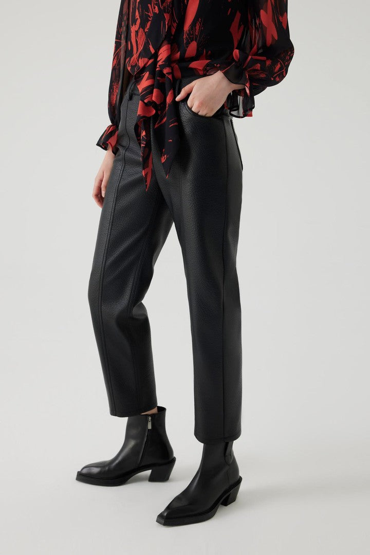 Black Straight Cut Pants in Vegan Leather