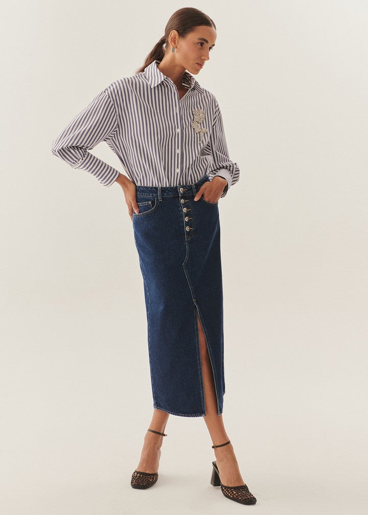 Structured High-Waist Denim Skirt