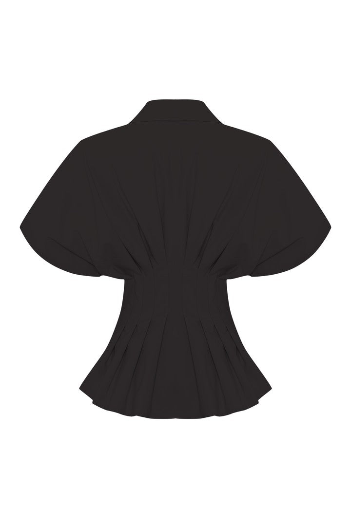 Pleated Waist Button-Up Blouse
