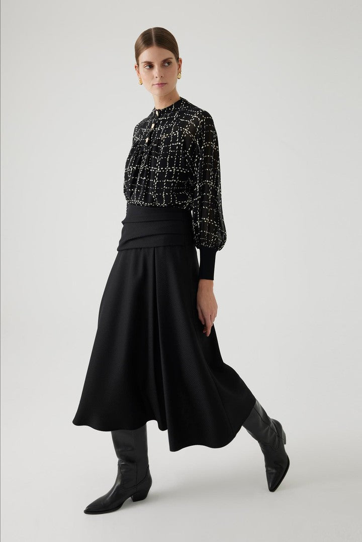 Black Regular Fit Chiffon Blouse with Plaid Lining