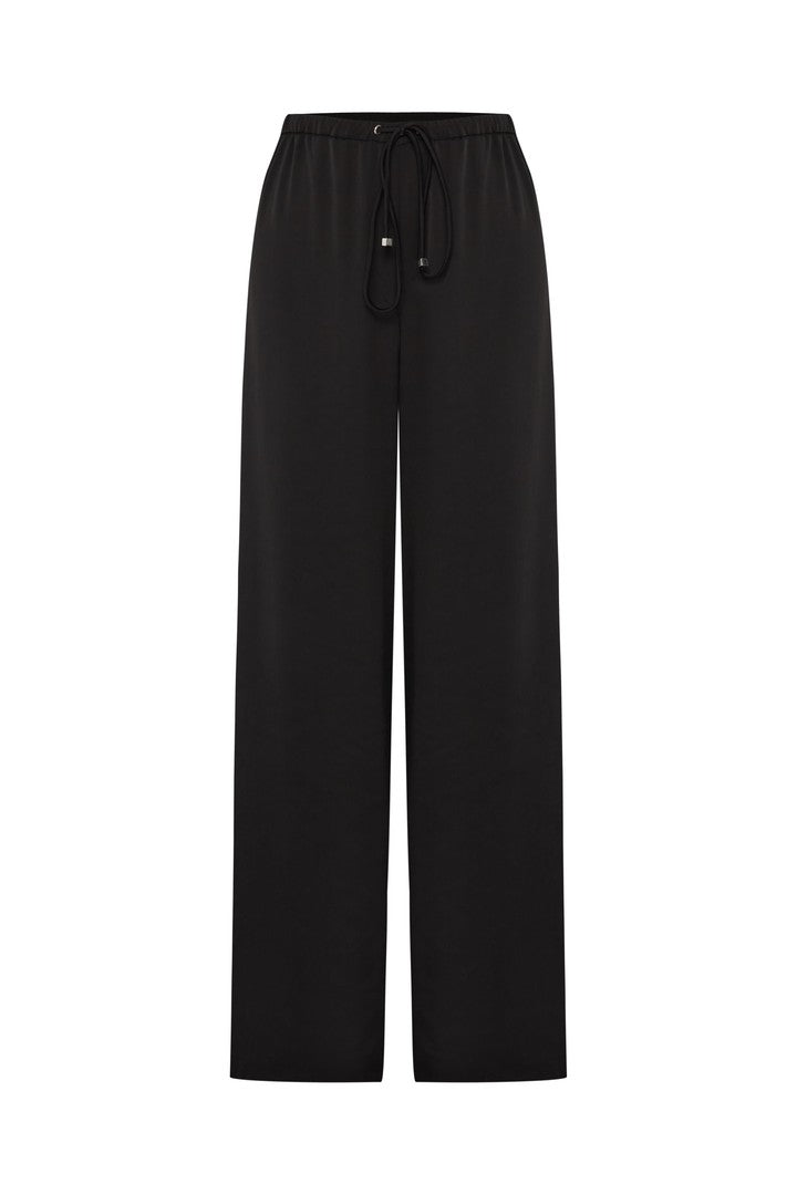 Regular Fit Wide Leg Trousers with Drawstring Detail