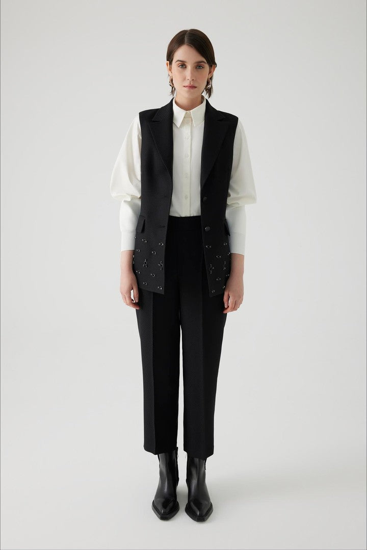 Black Vest with Embroidered Details
