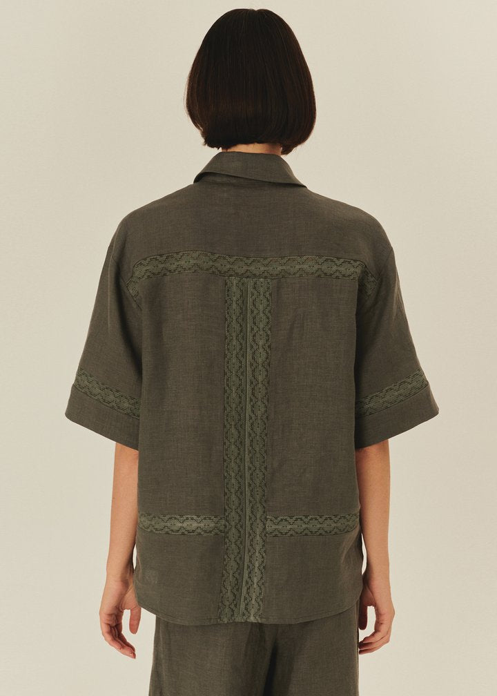Embroidered Linen Button-Up