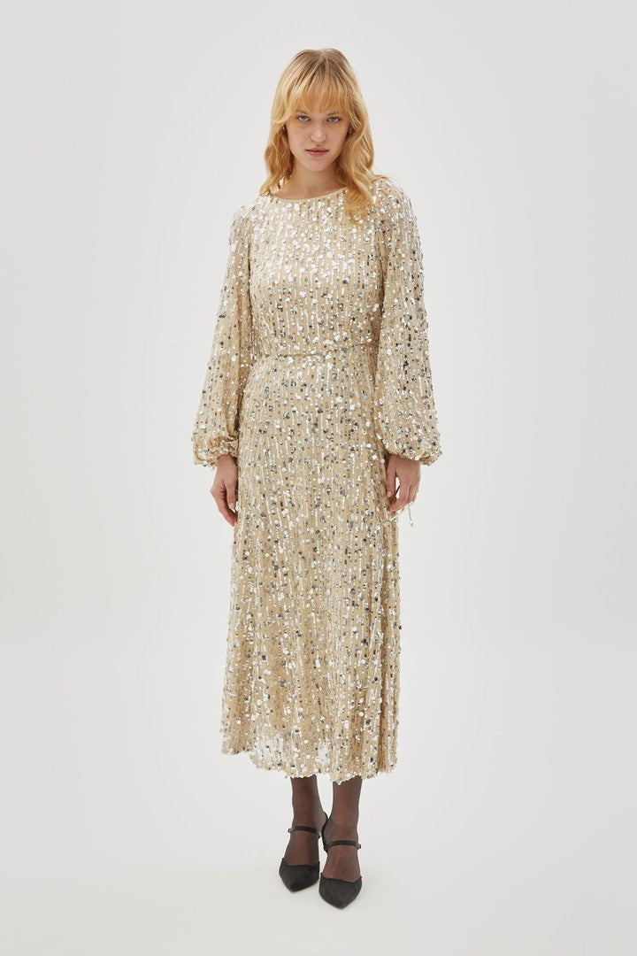 Gold Regular Fit Midi Dress with Sequins