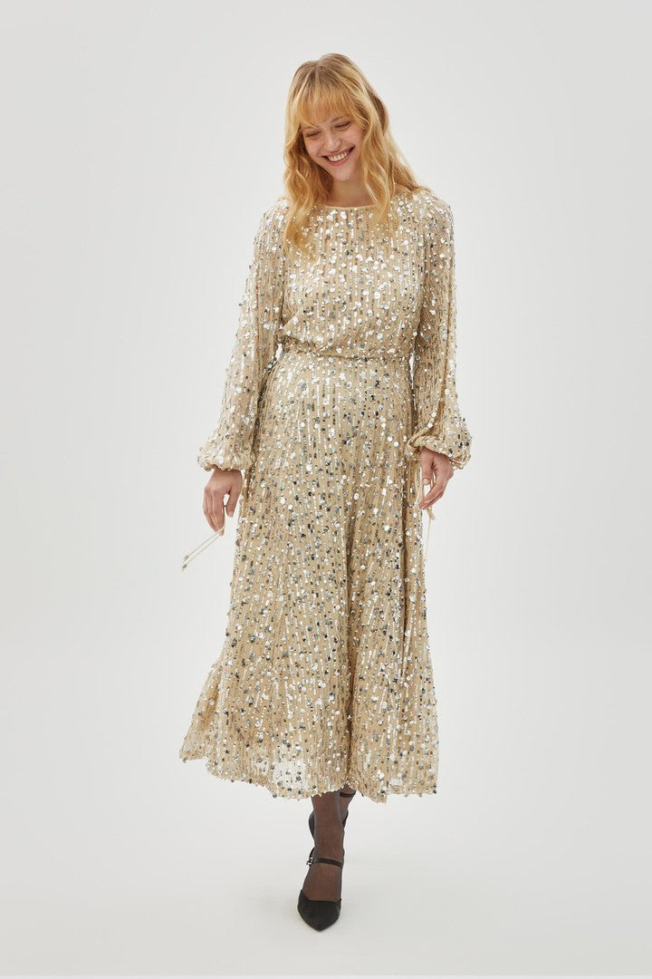 Gold Regular Fit Midi Dress with Sequins