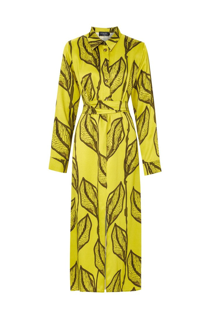 Green Floral Print Midi Shirt Dress