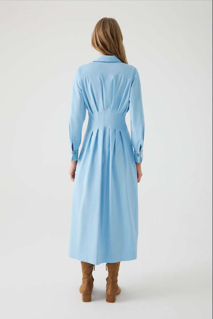 Cotton Midi Shirt Dress with Button Details and Fitted Waist