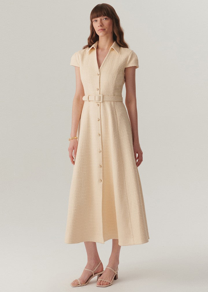 knee length dresses for ladies Ivory Pastel Lemon Belted Dress 40 / Ivory
