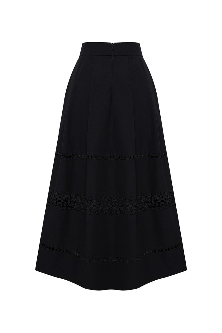 Embroidered Eyelet Midi Skirt