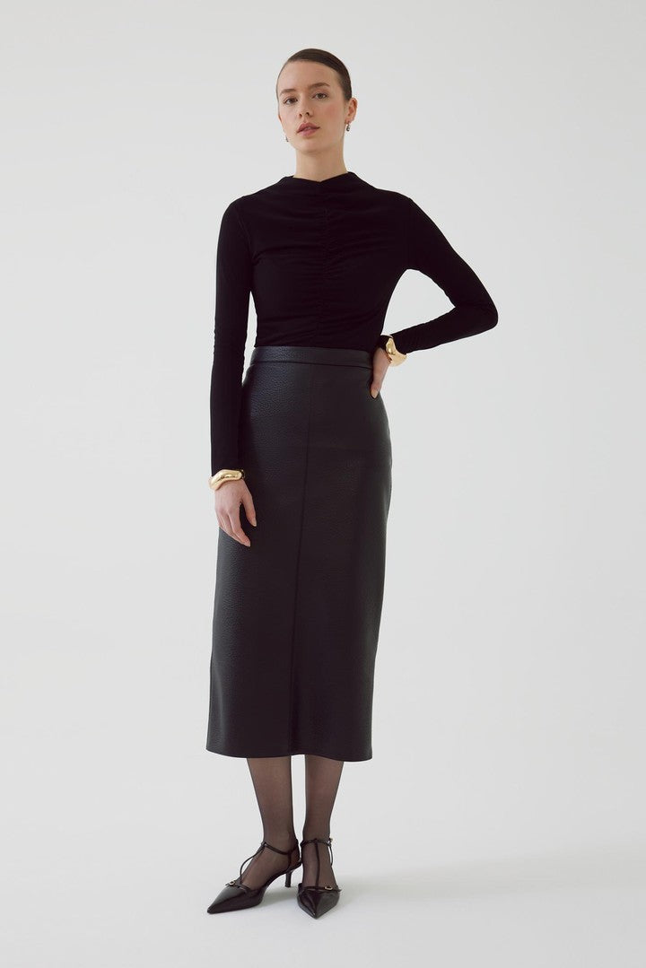 Black Eco Leather Slim Fit Skirt