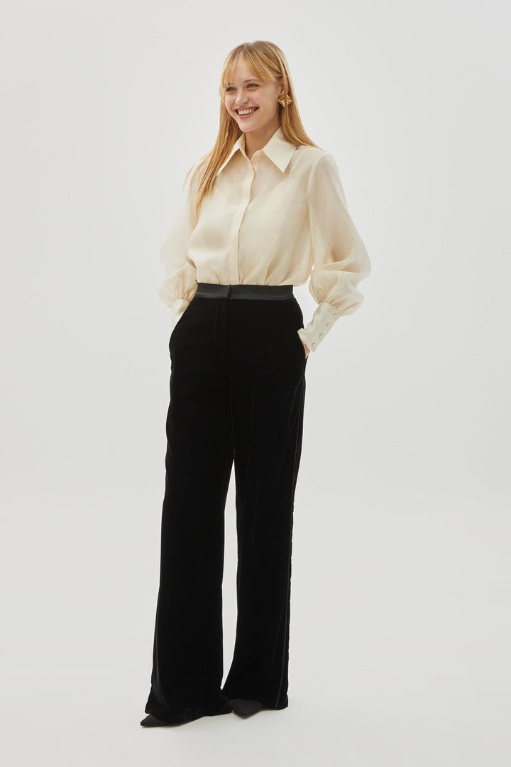 Straight Cut Black Velvet Pants